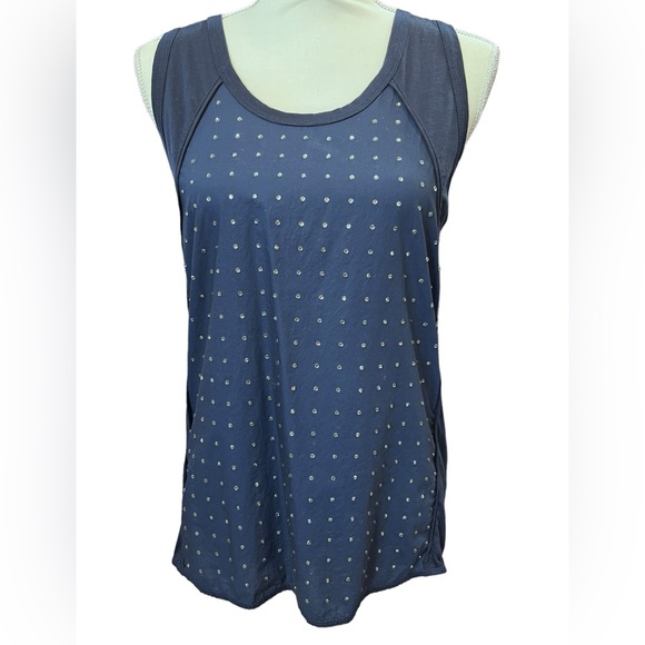 J.Crew Navy Blue Studded Tank Top Cotton Sleeveless Scoop Neck Size M - Picture 2 of 6